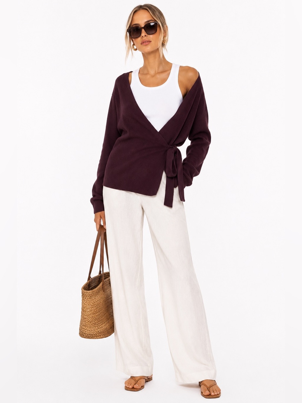 Athleta  cashmere wool blend Plum Wrap Sweater XL Soft Knit Tie Waist Minimalist